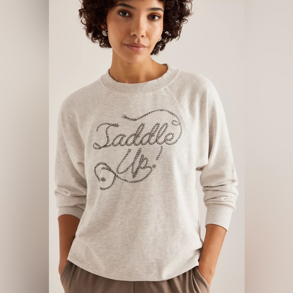 NWT! BY ANTHROPOLOGIE CREW-NECK GRAPHIC SWEATSHIRT - SADDLE UP - Size XS 🎨